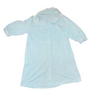 Vintage Light Blue Button-Up Nightgown With Embroidered Collar